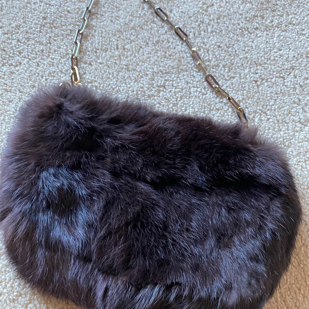 Luxurious The Limited Faux Fur Gold Chain Strap Bag with inside zippered pocket
